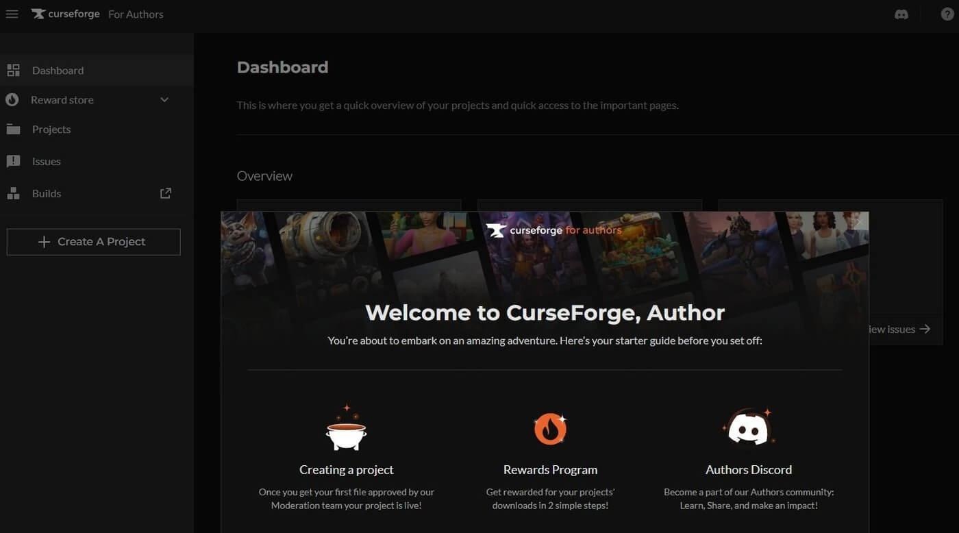 CurseForge 作者后台界面
